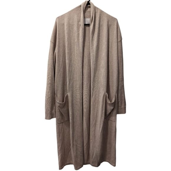 Fiorla Oversized Long Duster Tan Cotton & Cashmere Open Front Cardigan Women's S - Picture 1 of 5